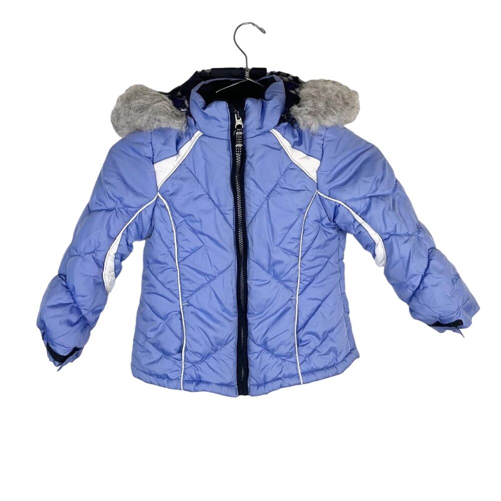 F.O.G. (By LondonFog) Blue/Purple Quilted Puffer Jacket Faux Fur Hood Sz Small 4
